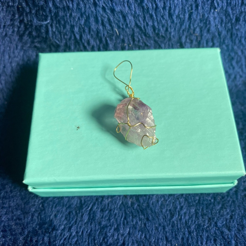 Gold Wire Wrapped Raw Amethyst Pendant - Purple Crystal Accent